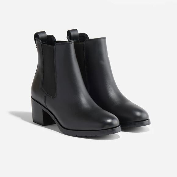 NEW Nisolo Women's 7.5 Ana Go To Heeled Chelsea Boot Almond Black Leather - Picture 1 of 8